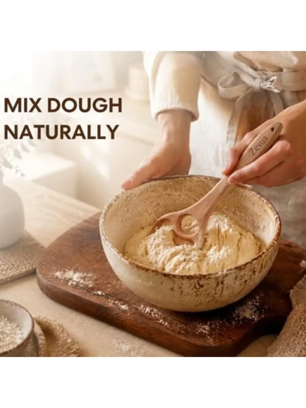 Solid Beech Wood Dough Whisk Set - Perfect for Sourdough Baking & Mixing